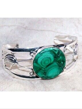 Chrysocolla Malachite Gemstone 925 Sterling Silver Adjustable Cuff Bracelet